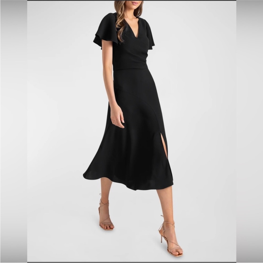 Shoshanna Ophelia Flutter-Sleeve A-Line Midi Dress navy New with Tags